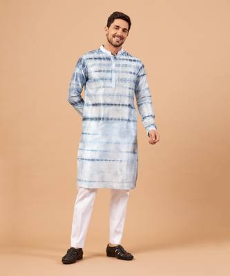 Blutin Navy Blue Tie & Die Kurta Set 3