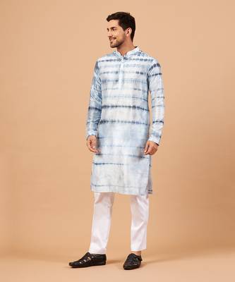 Blutin Navy Blue Tie & Die Kurta Set 4