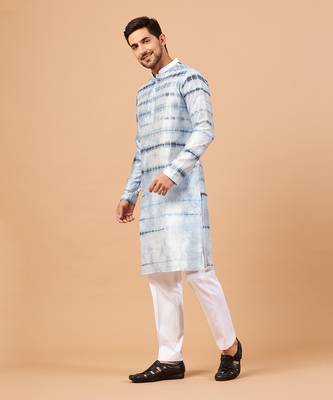 Blutin Navy Blue Tie & Die Kurta Set 5