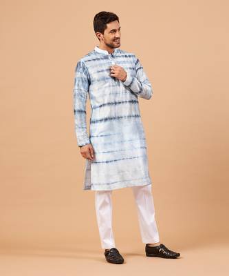 Blutin Navy Blue Tie & Die Kurta Set 6