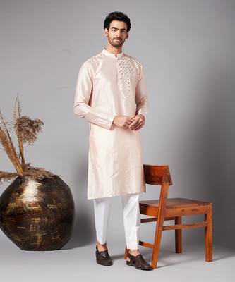 Pink Rooyi Position Mirror Work Kurta Set 1