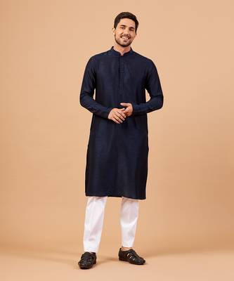 Dark Blue Plain Kurta Set 2