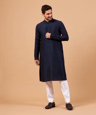 Dark Blue Plain Kurta Set 3