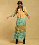 RITU KUMAR Green Floral Print Tiered Long Dress