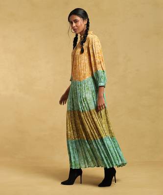 RITU KUMAR Green Floral Print Tiered Long Dress 2