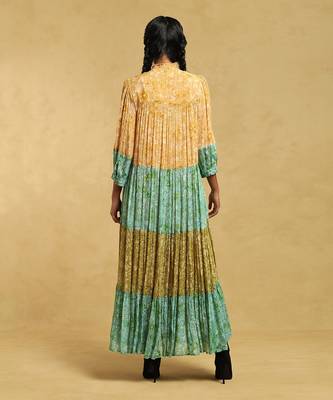RITU KUMAR Green Floral Print Tiered Long Dress 4