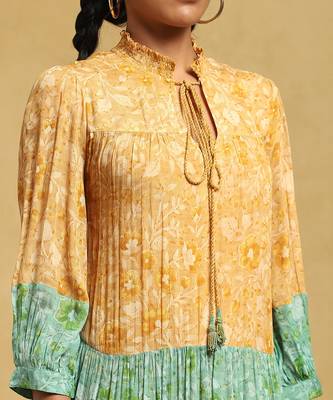RITU KUMAR Green Floral Print Tiered Long Dress 5