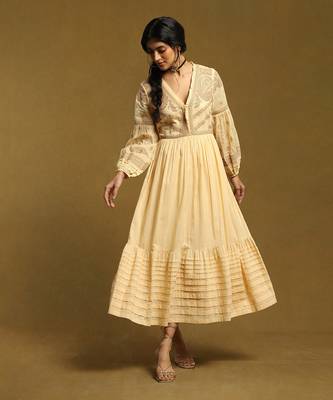 RITU KUMAR Beige Embroidered Tiered Long Dress 1