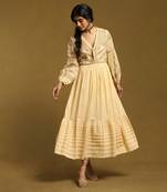 RITU KUMAR Beige Embroidered Tiered Long Dress