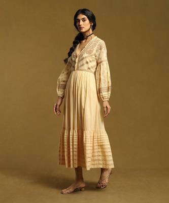RITU KUMAR Beige Embroidered Tiered Long Dress 2