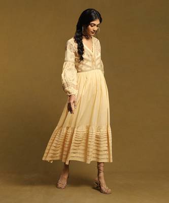 RITU KUMAR Beige Embroidered Tiered Long Dress 3