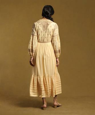 RITU KUMAR Beige Embroidered Tiered Long Dress 4