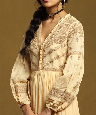 RITU KUMAR Beige Embroidered Tiered Long Dress 5