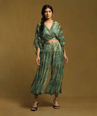 RITU KUMAR Green Botanic Print Top With Palazzo 1