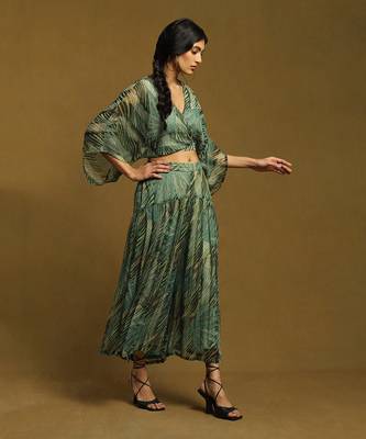 RITU KUMAR Green Botanic Print Top With Palazzo 3