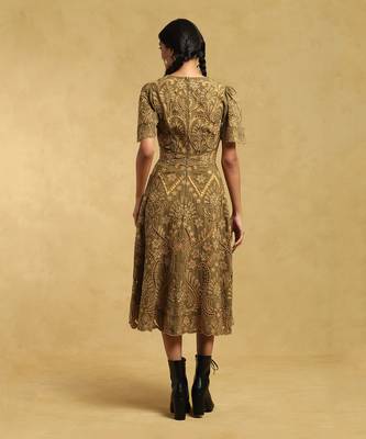 RITU KUMAR Olive Embroidered A-Line Midi Dress 4
