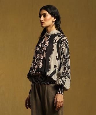 RITU KUMAR Black Botanic Print Top 2