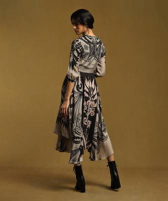 RITU KUMAR Black Botanic Print Flared Midi Dress 4