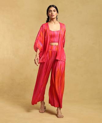 RITU KUMAR Pink Printed Shrug With Blouse And Palazzo 1