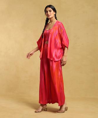 RITU KUMAR Pink Printed Shrug With Blouse And Palazzo 2
