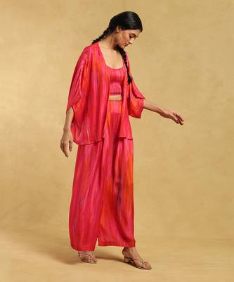 RITU KUMAR Pink Printed Shrug With Blouse And Palazzo 3