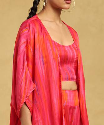 RITU KUMAR Pink Printed Shrug With Blouse And Palazzo 5