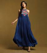 RITU KUMAR Blue Embroidered Halter Long Dress