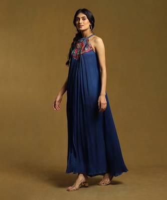 RITU KUMAR Blue Embroidered Halter Long Dress 2
