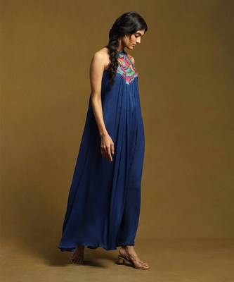 RITU KUMAR Blue Embroidered Halter Long Dress 3