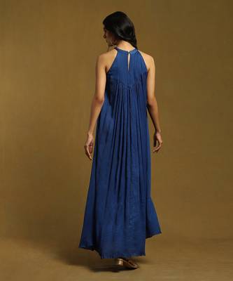 RITU KUMAR Blue Embroidered Halter Long Dress 4