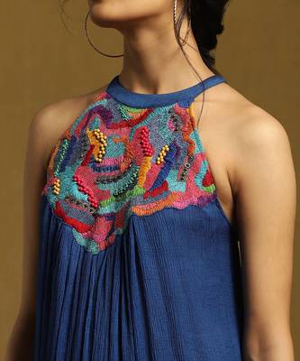 RITU KUMAR Blue Embroidered Halter Long Dress 5