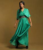 RITU KUMAR Green Kaftan Long Dress With Embroidered Belt