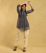 RITU KUMAR Black Geometric Print Pintuck Shirt With Inner