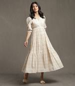 Beige Cotton Printed Long Dress