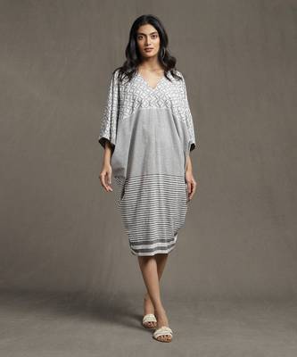 RITU KUMAR Grey Striped Baggy Kaftan Dress 1