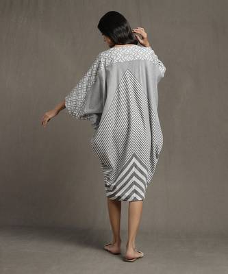 RITU KUMAR Grey Striped Baggy Kaftan Dress 4