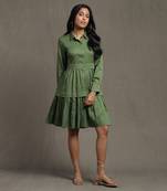 Green Shirt Dress With Ruffled Hem