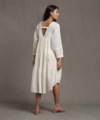 RITU KUMAR Ivory Gathered Schiffli Short Dress 4