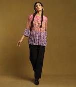 RITU KUMAR Purple Floral Print Tiered Kurti With Inner