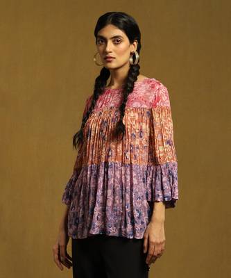 RITU KUMAR Purple Floral Print Tiered Kurti With Inner 2