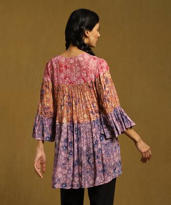 RITU KUMAR Purple Floral Print Tiered Kurti With Inner 4