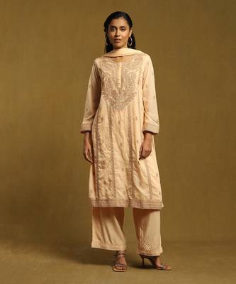 RITU KUMAR Beige Embroidered Kurta Set 1