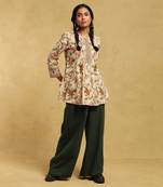 Ecru Botanic Print Pintuck Kurti