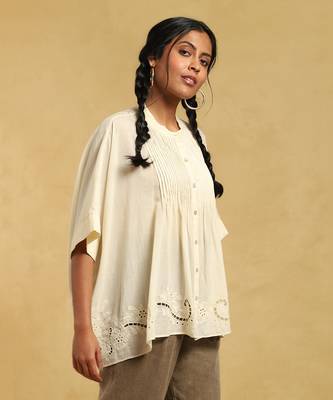 RITU KUMAR Off White Button-Down Pleated Cotton Kurti 3
