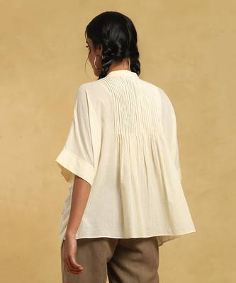 RITU KUMAR Off White Button-Down Pleated Cotton Kurti 4