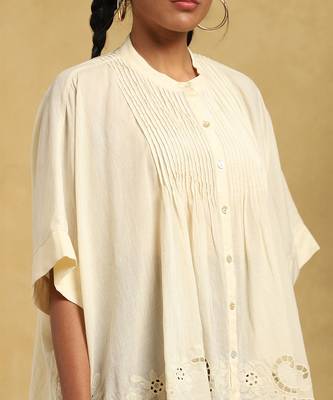 RITU KUMAR Off White Button-Down Pleated Cotton Kurti 5
