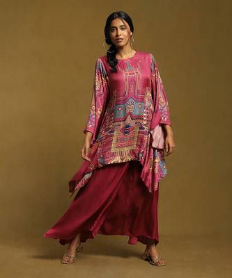 Plum Viscose Printed Kurta Set  1