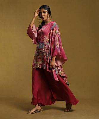 Plum Viscose Printed Kurta Set  2