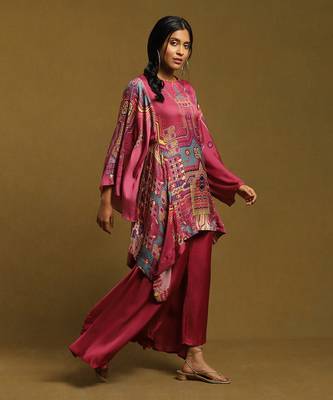 Plum Viscose Printed Kurta Set  3