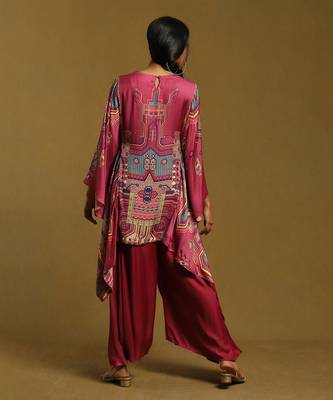Plum Viscose Printed Kurta Set  4